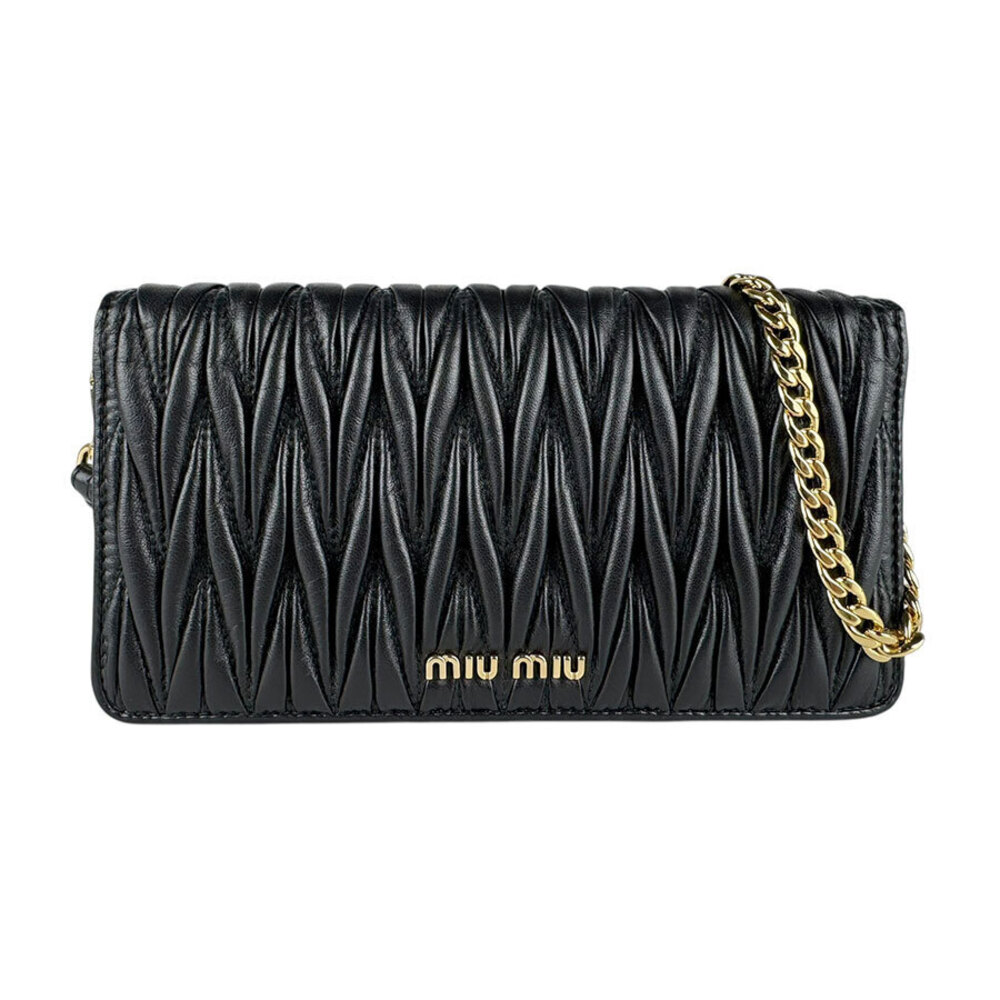 Miu Miu Chain Wallet Matelasse Leather Black